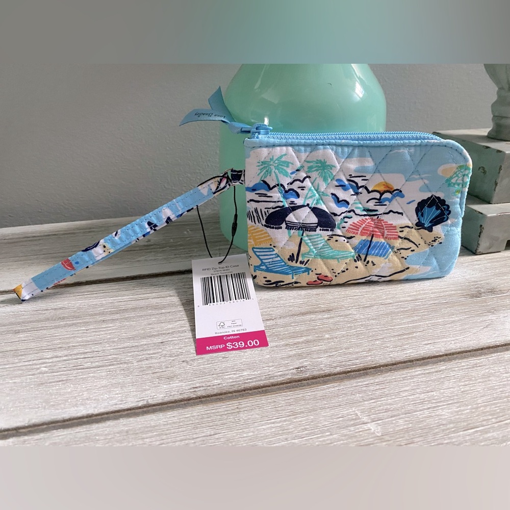 Vera Bradley RFID Zip-Top ID Case in Cotton ✨ Beach Treasures | wristlet - Picture 9 of 12